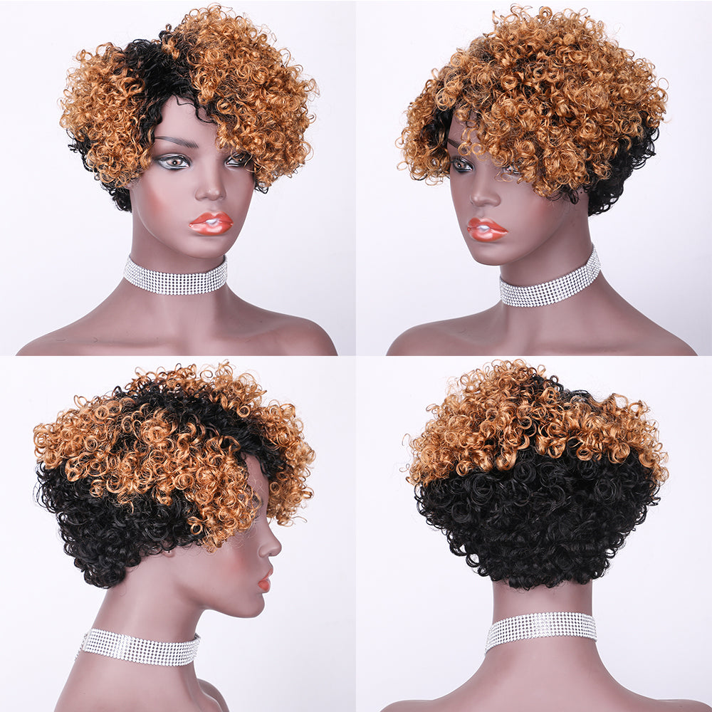 Pixie Cut wig 100%Human Hair Curl Short Wigs Layered Wigs Full Machine Made Wig item#9042