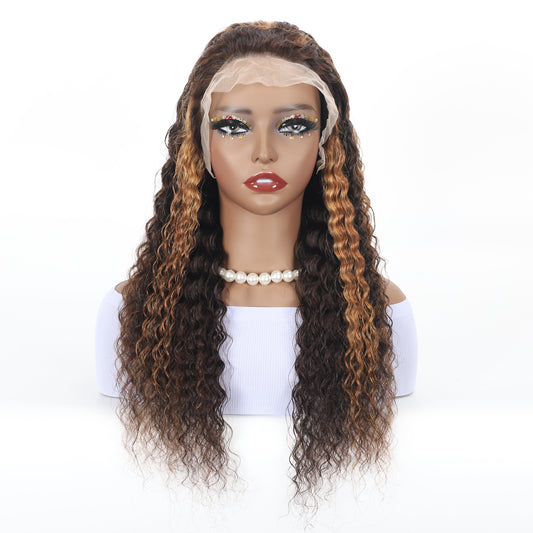 A HIGH-END Lace Frontal Wig Hand Tied 13*4 100%Virgin Remy Human Hair Bundle Wig Natural Deep Wave item#1340DW